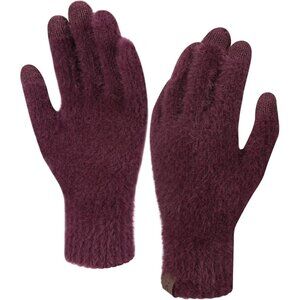 Women's Wine Red Touchscreen Elastic Winter Warm Cold Weather Velvet Gloves